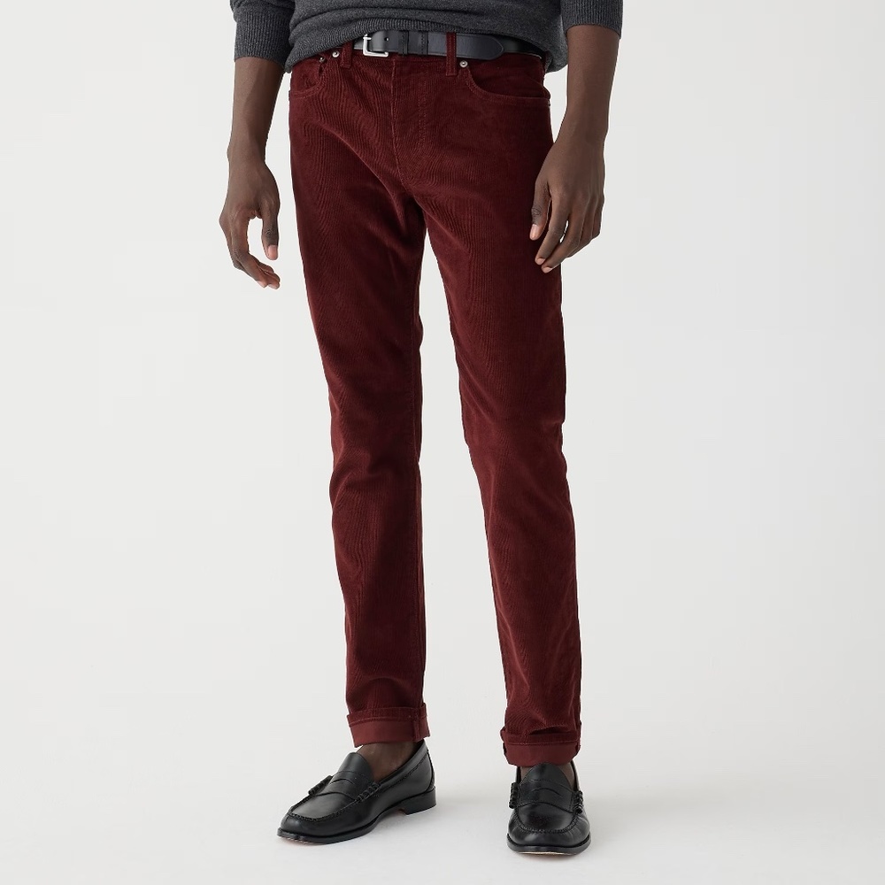 J.Crew Burgendy Stretch Corduroy Straight Leg 100% Cotton pants Size 35 X 32 NWT
